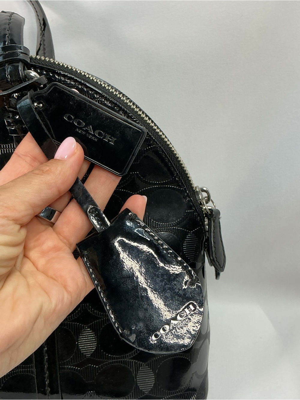 Coach | Peyton Link C Embossed Patent Leather Domed Satchel F32583 - Picture 8 of 15